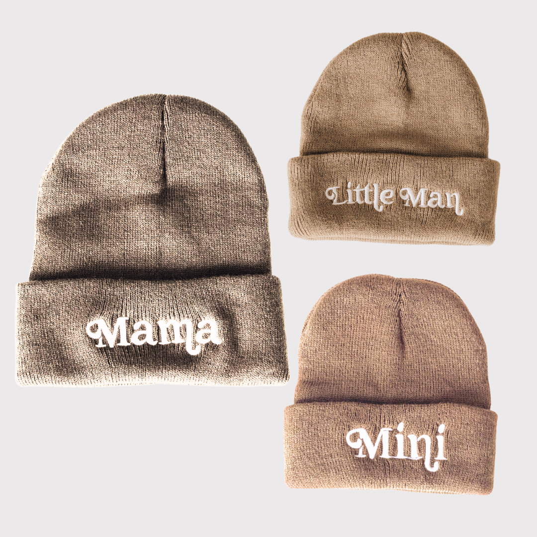 Matching Knit Hats- Little Man- Tan