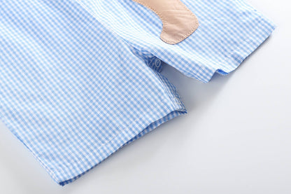 Blue Gingham Puppy Shortalls