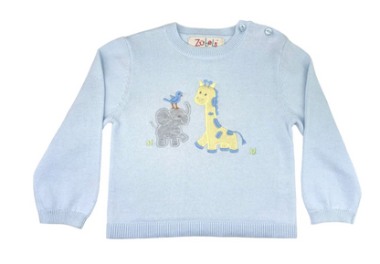 Gift Set: Safari-Themed Baby Sweater and Giraffe Rattle