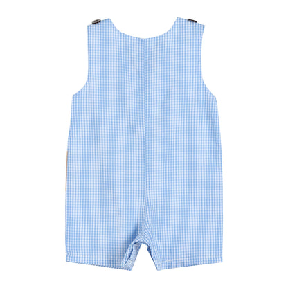 Blue Gingham Puppy Shortalls